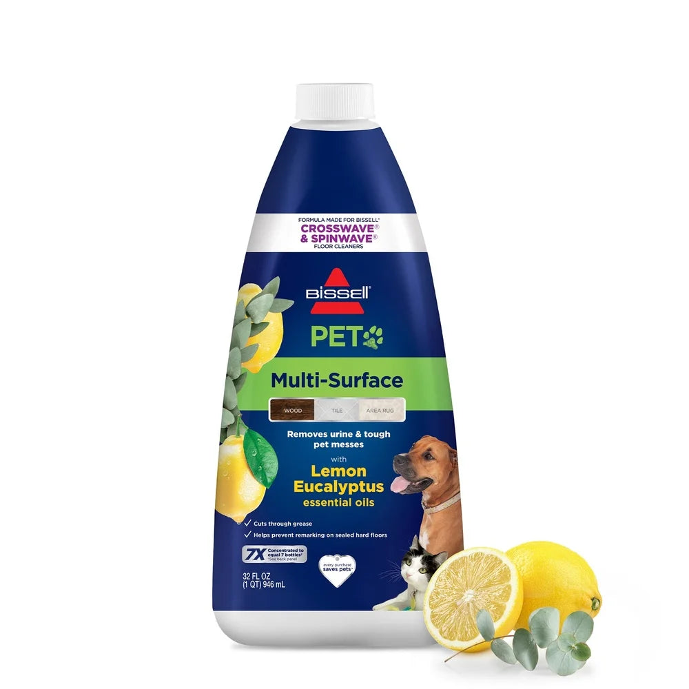 PET Multi-Surface Floor Cleaner Lemon Eucalyptus 32 oz Streak-Free Eco-Friendly Hardwood Rugs Urine Dirt Pet Messes Safe Kids