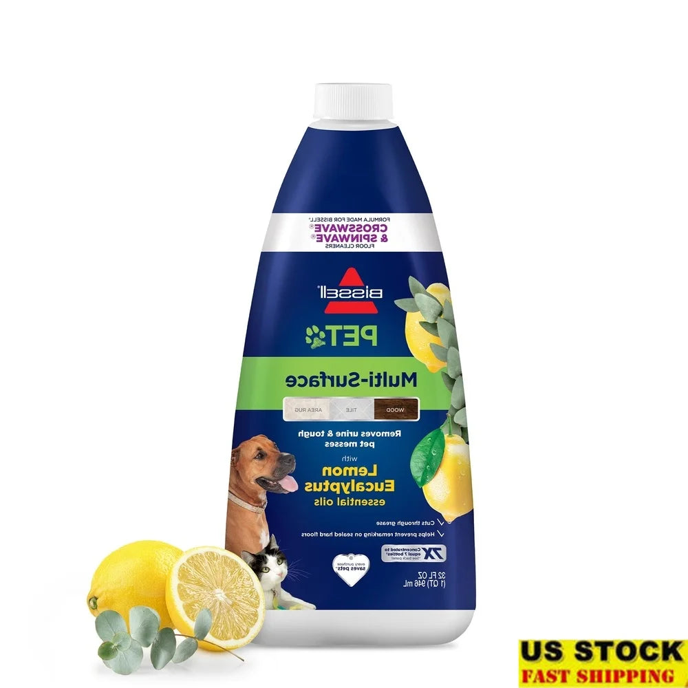 PET Multi-Surface Floor Cleaner Lemon Eucalyptus 32 oz Streak-Free Eco-Friendly Hardwood Rugs Urine Dirt Pet Messes Safe Kids
