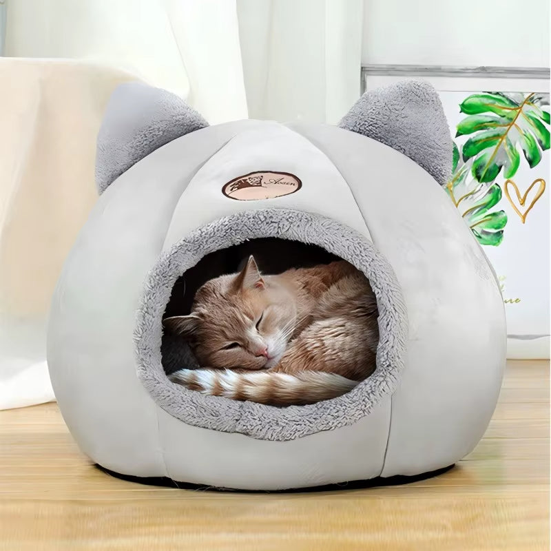 Cat Bed with Ear Design for Small to Large Cats - Warm, Comfortable, and Machine Washable for Winter Use
