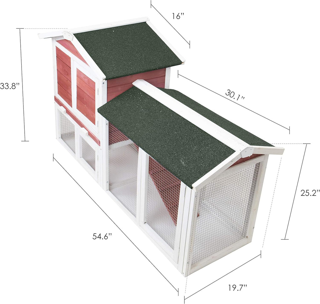 Deluxe Two Tier Wooden Chicken Coop Habitat, Hutch Hen Nest for Backyards and Outdoors, Red