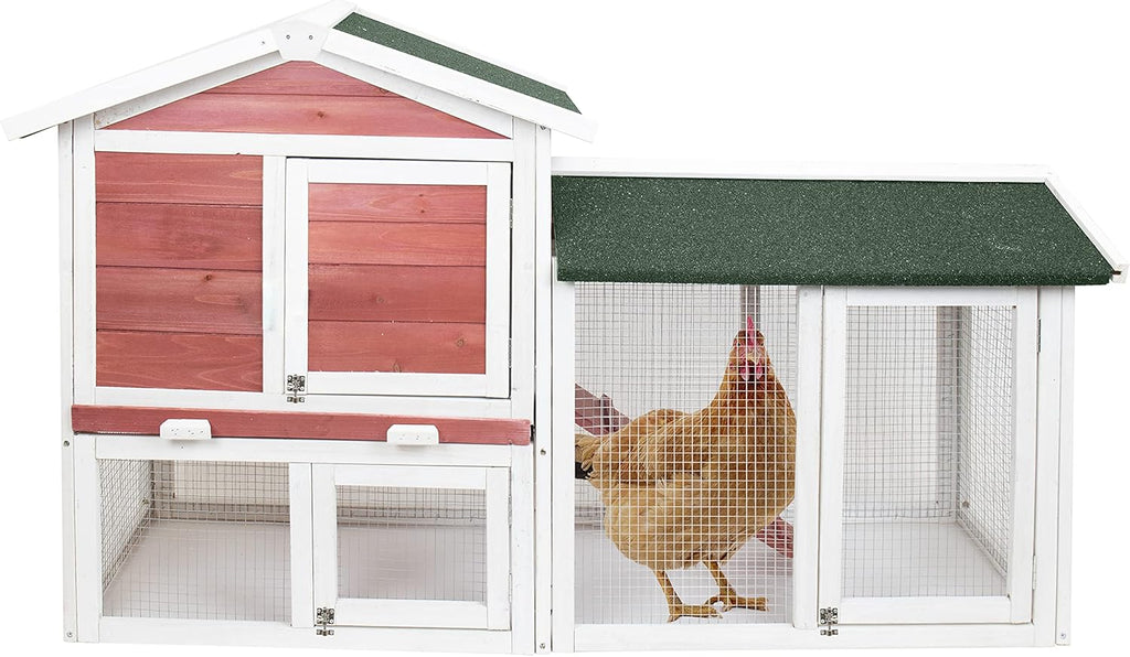 Deluxe Two Tier Wooden Chicken Coop Habitat, Hutch Hen Nest for Backyards and Outdoors, Red