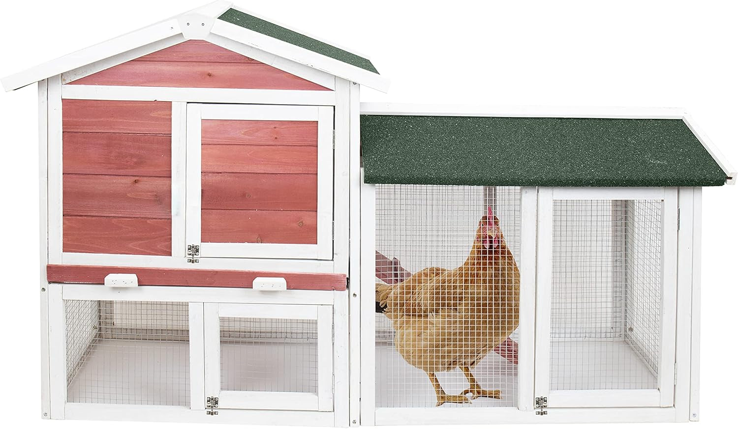 Deluxe Two Tier Wooden Chicken Coop Habitat, Hutch Hen Nest for Backyards and Outdoors, Red