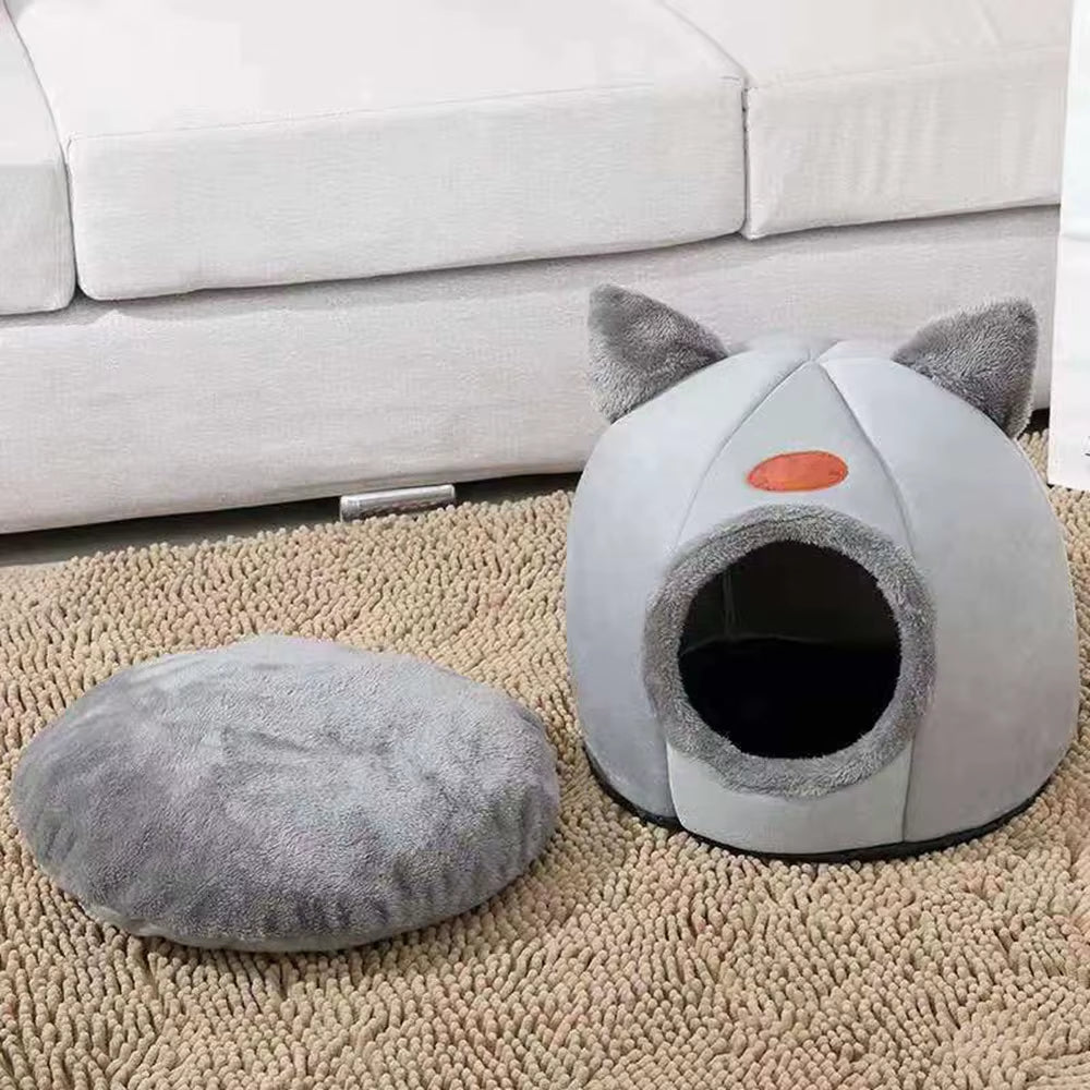 Cat Bed with Ear Design for Small to Large Cats - Warm, Comfortable, and Machine Washable for Winter Use