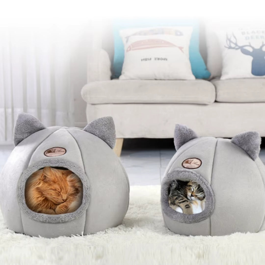 Cat Bed with Ear Design for Small to Large Cats - Warm, Comfortable, and Machine Washable for Winter Use