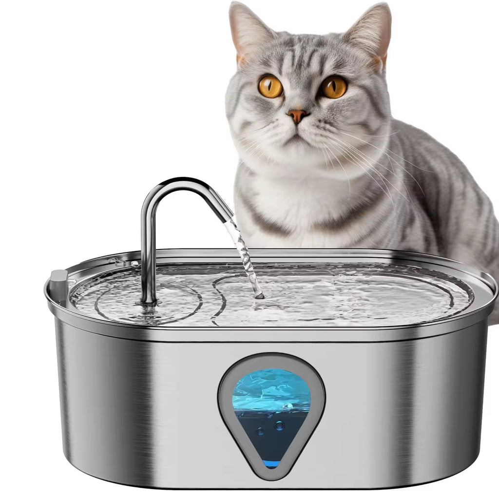 3.5L Large Capacity Pet Water Dispenser Automatic Stainless Steel Cat Water Fountain with Transparent Window Observe Water Level
