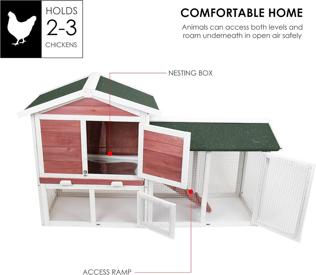 Deluxe Two Tier Wooden Chicken Coop Habitat, Hutch Hen Nest for Backyards and Outdoors, Red