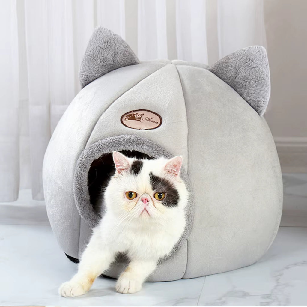 Cat Bed with Ear Design for Small to Large Cats - Warm, Comfortable, and Machine Washable for Winter Use