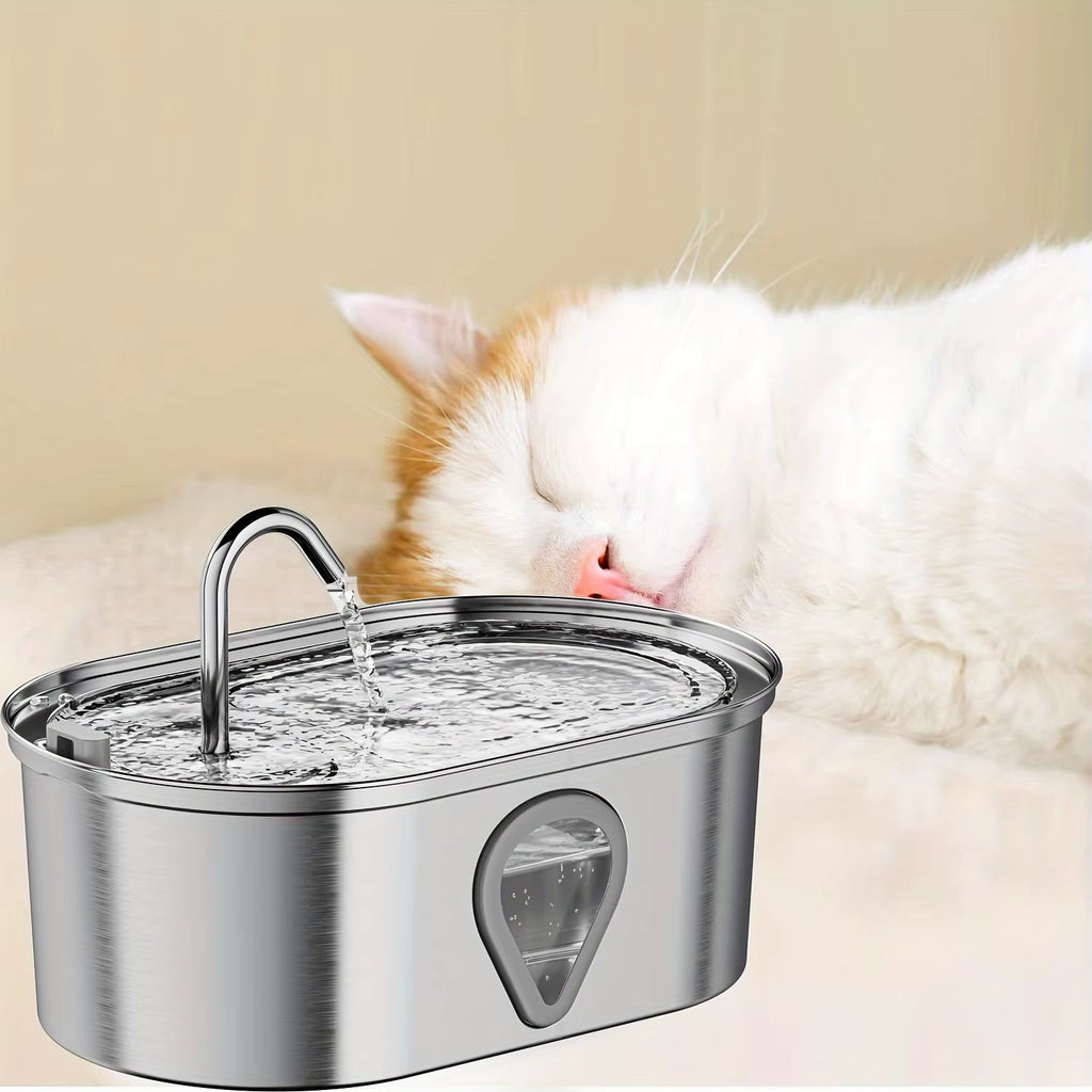 3.5L Large Capacity Pet Water Dispenser Automatic Stainless Steel Cat Water Fountain with Transparent Window Observe Water Level
