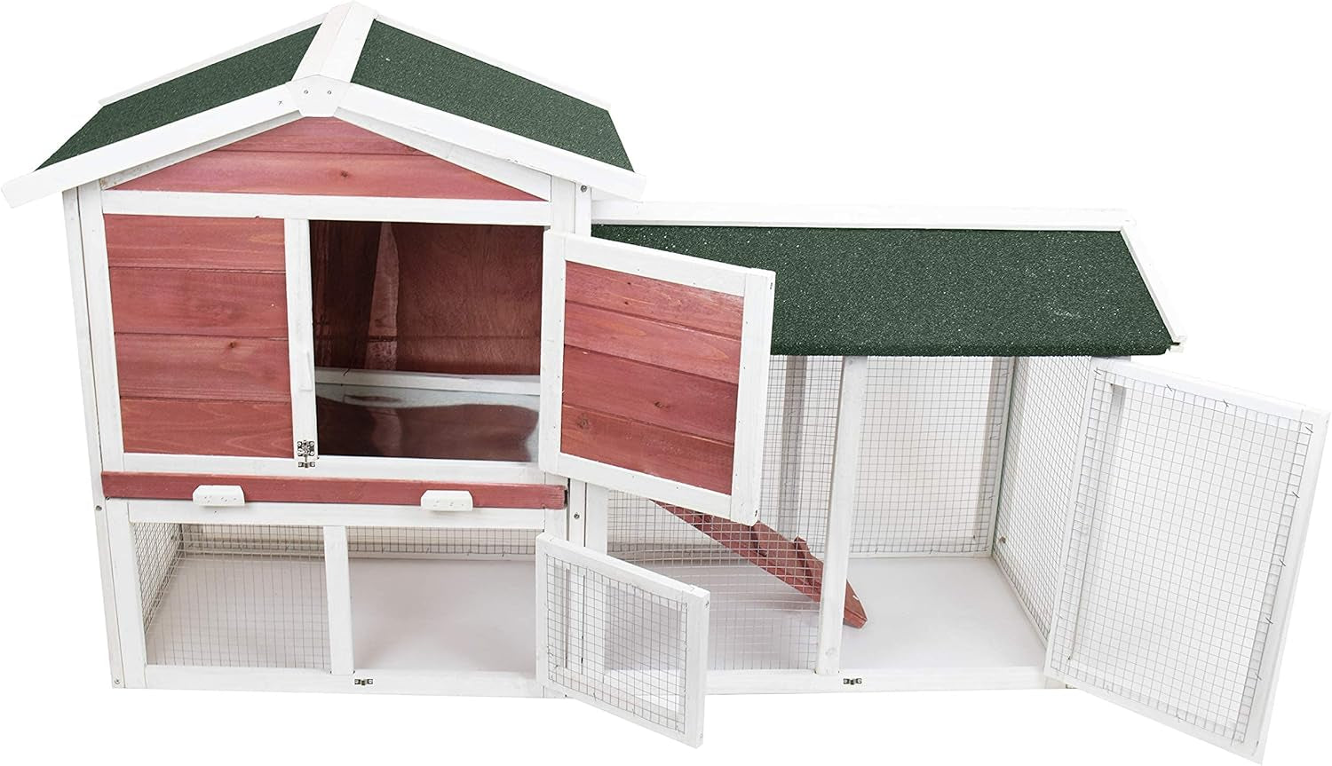 Deluxe Two Tier Wooden Chicken Coop Habitat, Hutch Hen Nest for Backyards and Outdoors, Red
